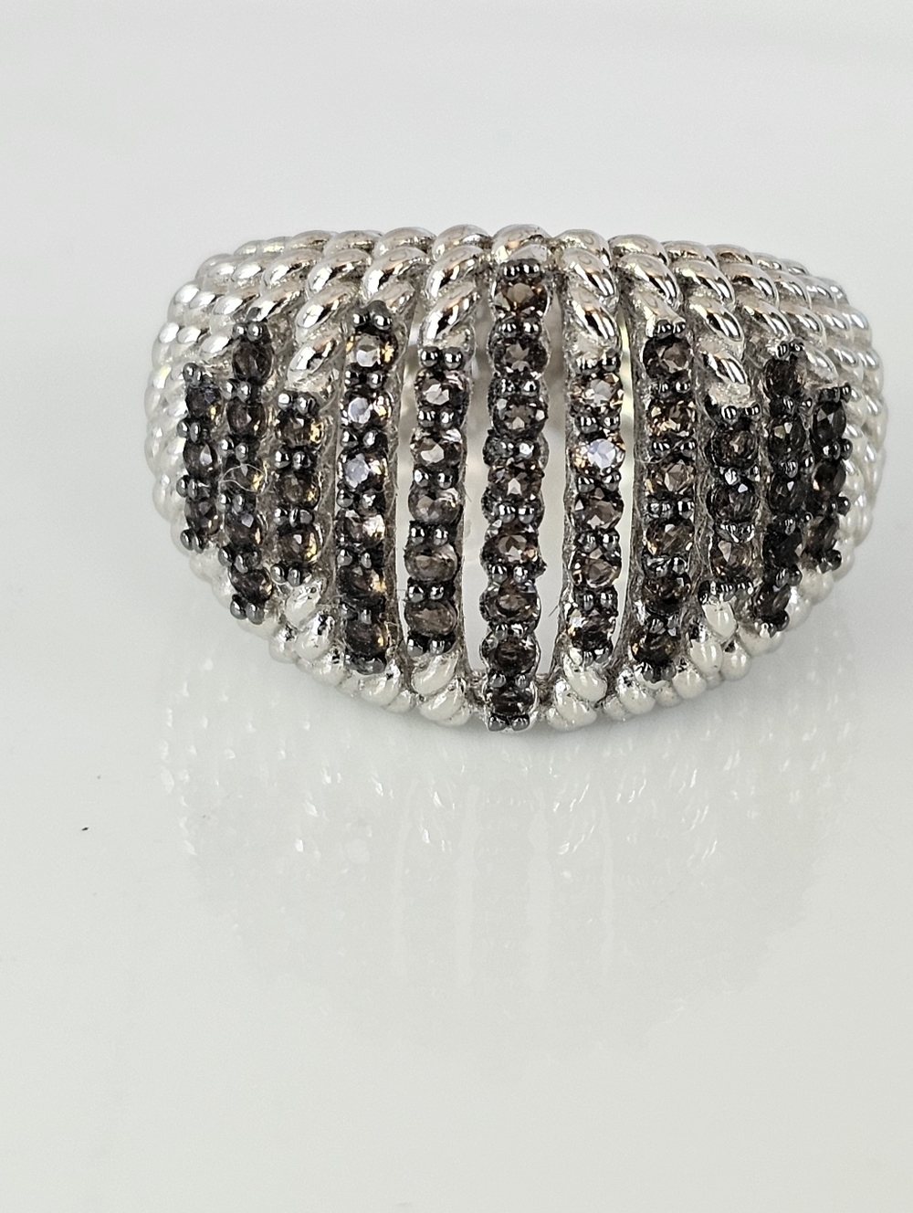 Genuine Smoky Quartz Twisted Cable Design Ring Sterling Silver Size 9!